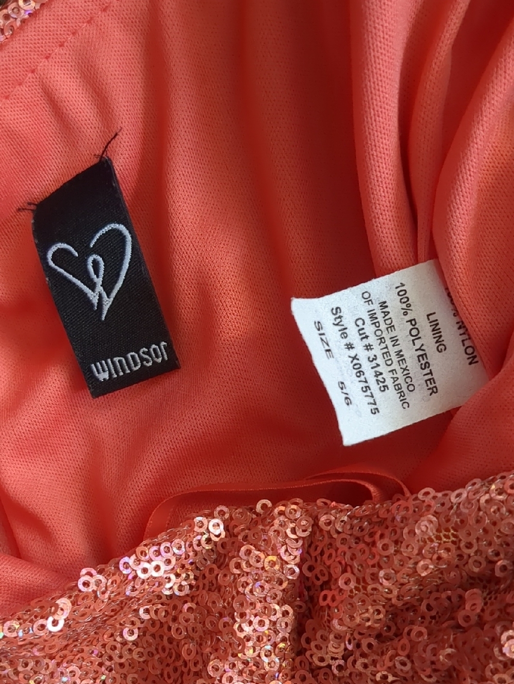 Windsor Coral Pink Strapless Sequin Bodice-Shifon Ruffle-Tiers Skirt/Mini Dress - Picture 4 of 13